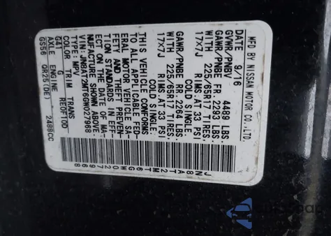 2016 Nissan Rogue S z USA, uszkodzony, nr VIN JN8AT2MT6GW027968